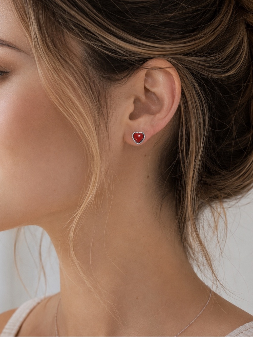 Dainty Natural South Red Agate Heart Stud Earrings 925 Silver Post